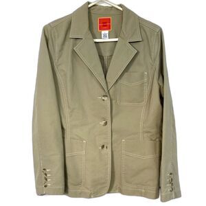 Isaac Mizrahi For Target Jacket SZ L 100% Cotton Pockets Tan Top Stitching